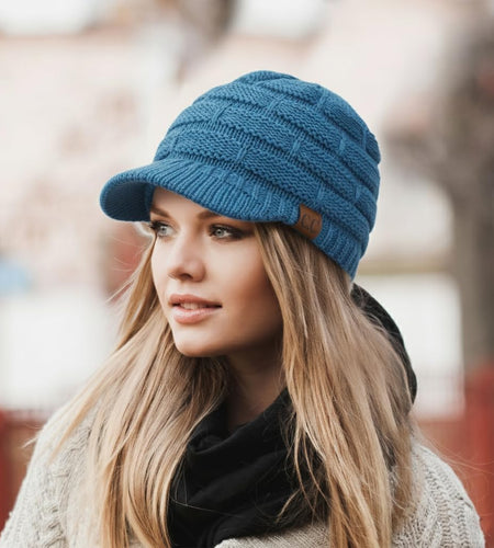 Hatsandscarf Exclusives Women'S Ribbed Knit Hat with Brim (YJ-131)(YJ-2023)