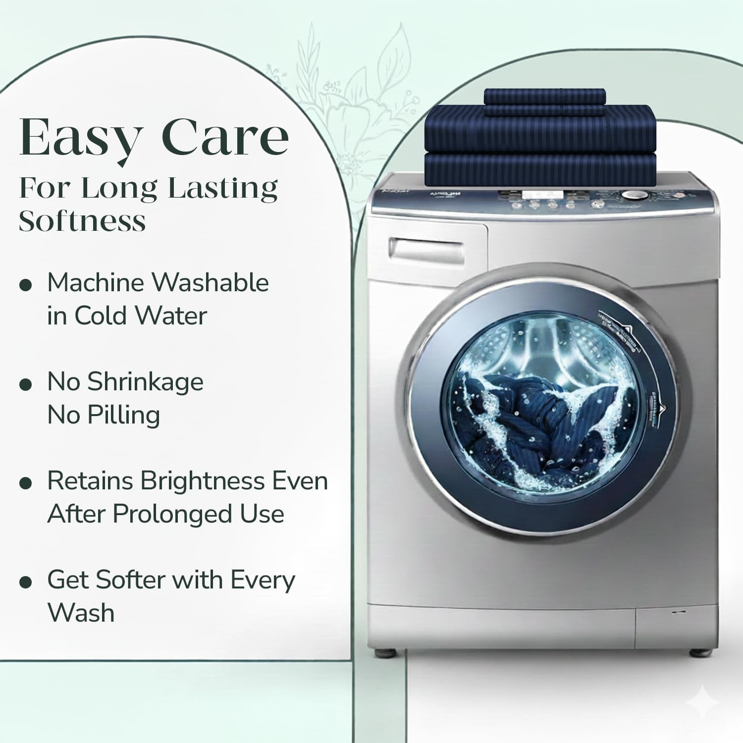 Feather & Stitch 500 Thread Count California King Size Cotton Sheets Dark Blue 4 Piece Damask Stripe Sheet Set 18 Inch Deep Pocket Sateen Weave Striped Sheets with 2 Pillowcases Luxury Bedding