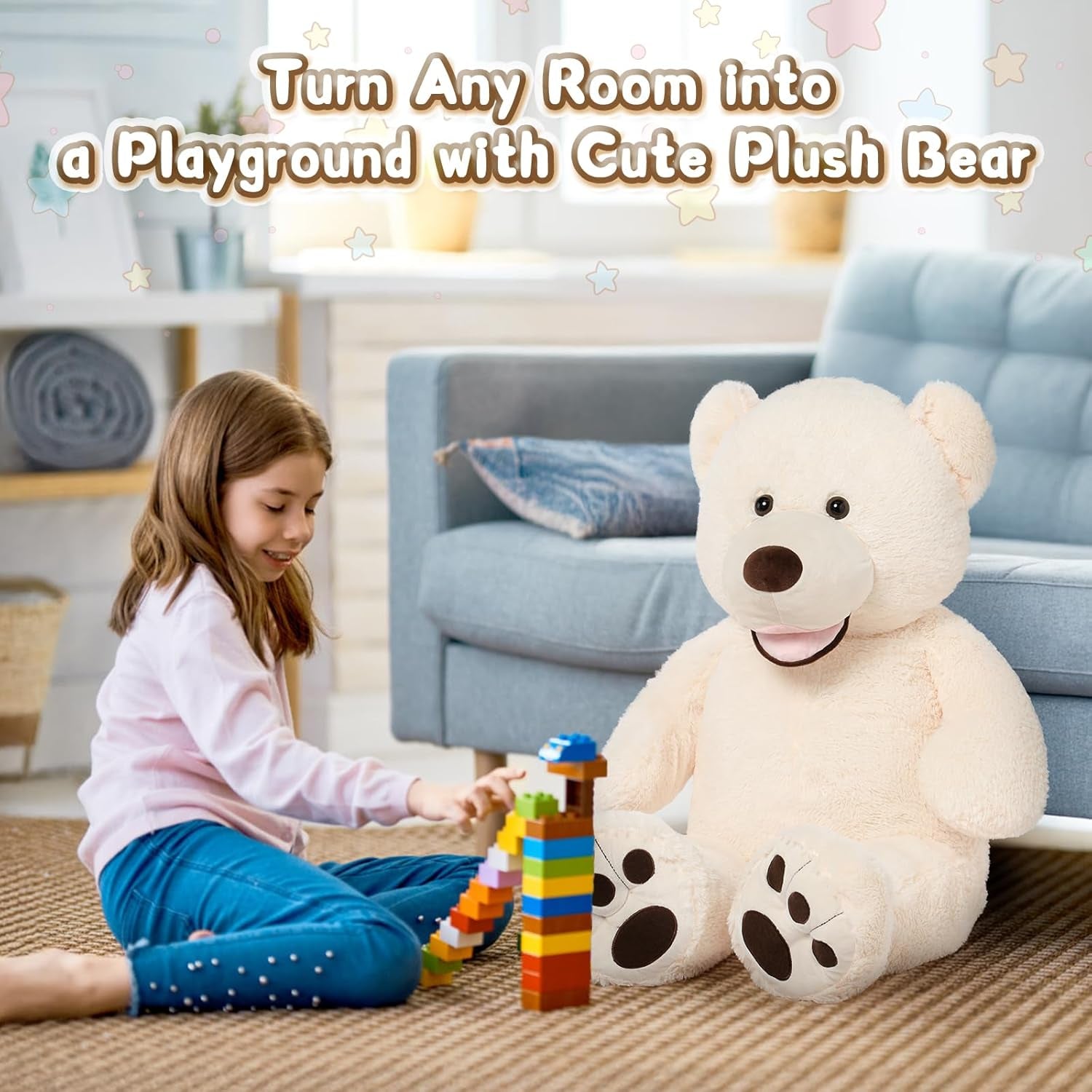 Giant Teddy Bear with Big Footprints Big Teddy Bear Plush Stuffed Animals (Beige, 39 Inches)