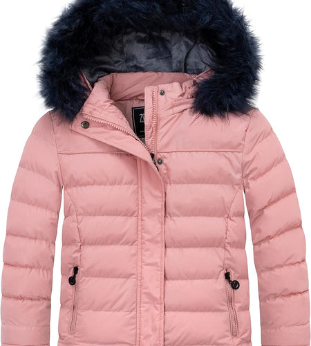 Girls' Puffer Jacket Soft Fleece Lined Warm Hooded Winter Coat