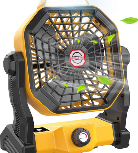 Camping Fan with LED Lantern, 10400Mah 9-Inch Rechargeable Outdoor Tent Fan, 270°Head Rotation, Stepless Speed and Quiet Battery Operated USB Fan for Picnic, Barbecue, Fishing, Travel