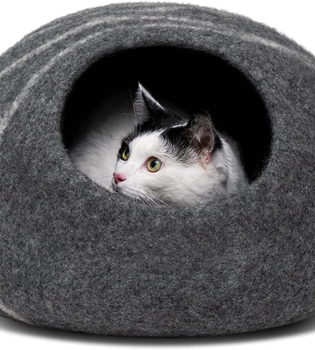 Cat Cave – Premium Felt Cat Bed for Indoor Cats, Handmade Merino Wool (Dark Grey, Medium)