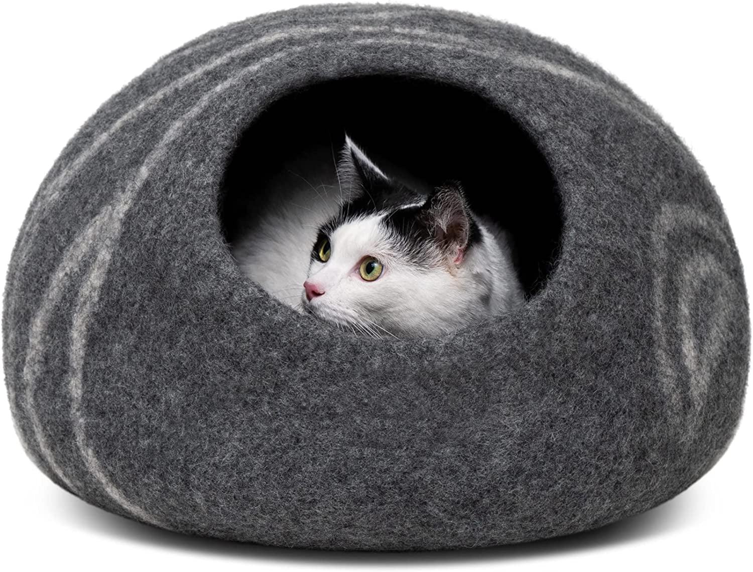 Cat Cave – Premium Felt Cat Bed for Indoor Cats, Handmade Merino Wool (Dark Grey, Medium)