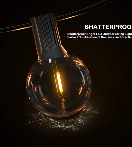 50FT LED G40 Globe String Lights, Shatterproof Outdoor Patio String Lights with 50+2 Dimmable Edison Bulbs, 50 Backyard Hanging Bistro Light Waterproof for Balcony Party Wedding Market Cafe