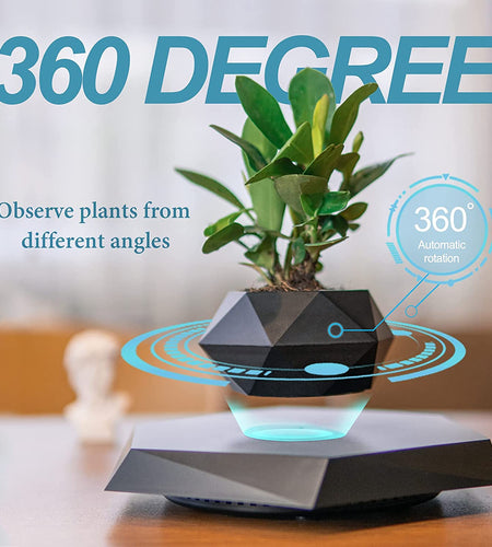 Levitating Plant Pot, Magnetic Levitation Flower Pot Rotating Planters Suspension Floating Plant Succulents Potted for Home Living Room Office Desk Decoration (Black)