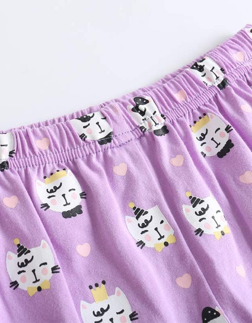 Load image into Gallery viewer, Young Girls Pajama Cute Cat Pattern Nighty Comfy Shorts Cotton Sleepwear
