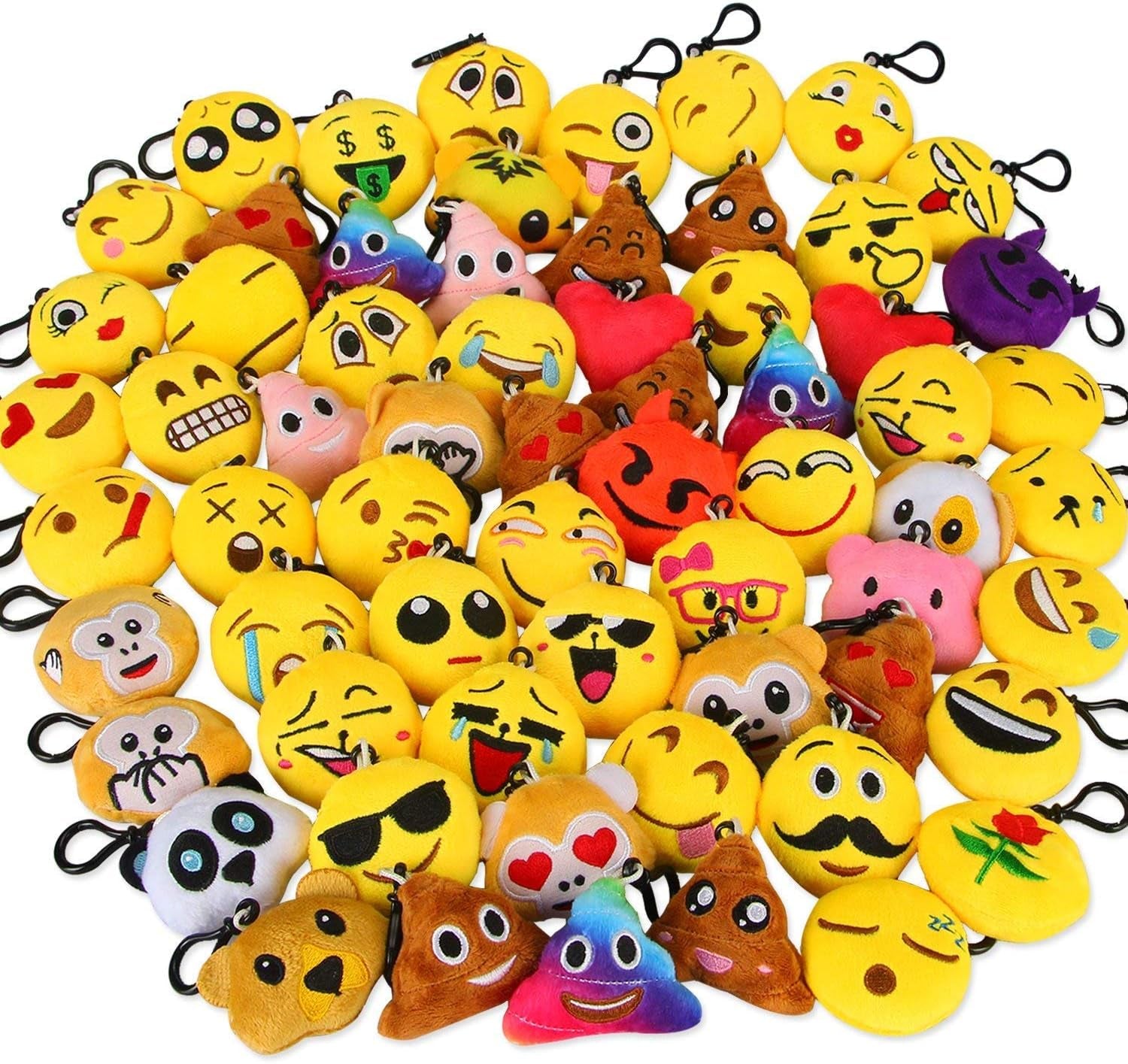 Emoticon Keychain Mini Cute Plush Pillows, Party Favors for Kids Valentine'S Day Gifts / Birthday Party Supplies, Emoticon Gifts Toys Carnival Prizes for Kids (64 Pack)