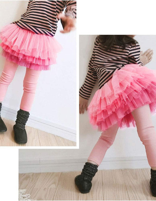 Load image into Gallery viewer, Little Girls Footless Leggings Pants with Lace Ruffle Tutu Skirt 2-9T
