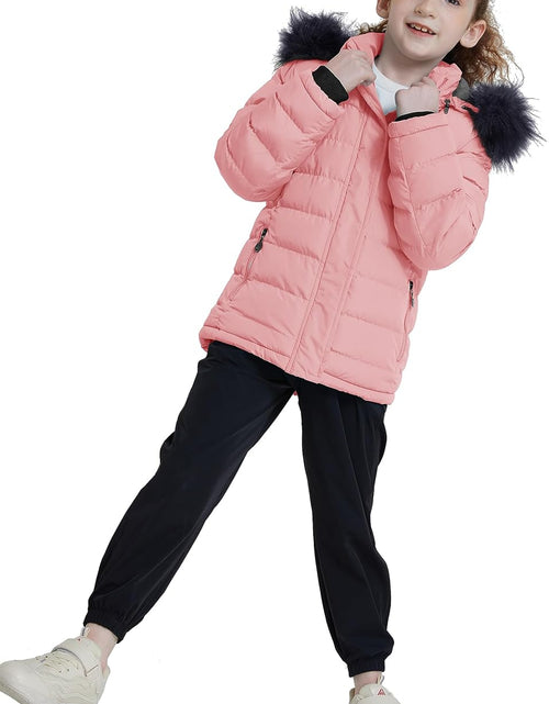 Load image into Gallery viewer, Girls' Puffer Jacket Soft Fleece Lined Warm Hooded Winter Coat
