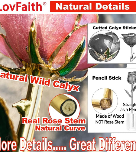 24K Gold Dipped Real Rose with Crystal Stand, Anniversary Valentines Day Romantic Gift for Her Wife Mom