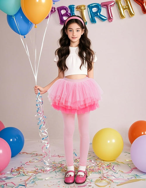 Load image into Gallery viewer, Little Girls Footless Leggings Pants with Lace Ruffle Tutu Skirt 2-9T
