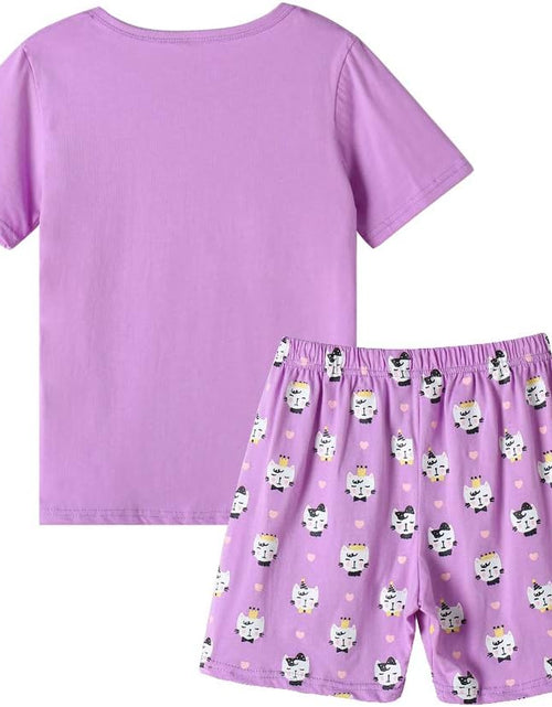 Load image into Gallery viewer, Young Girls Pajama Cute Cat Pattern Nighty Comfy Shorts Cotton Sleepwear
