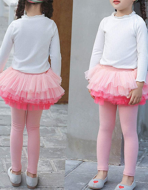 Load image into Gallery viewer, Little Girls Footless Leggings Pants with Lace Ruffle Tutu Skirt 2-9T
