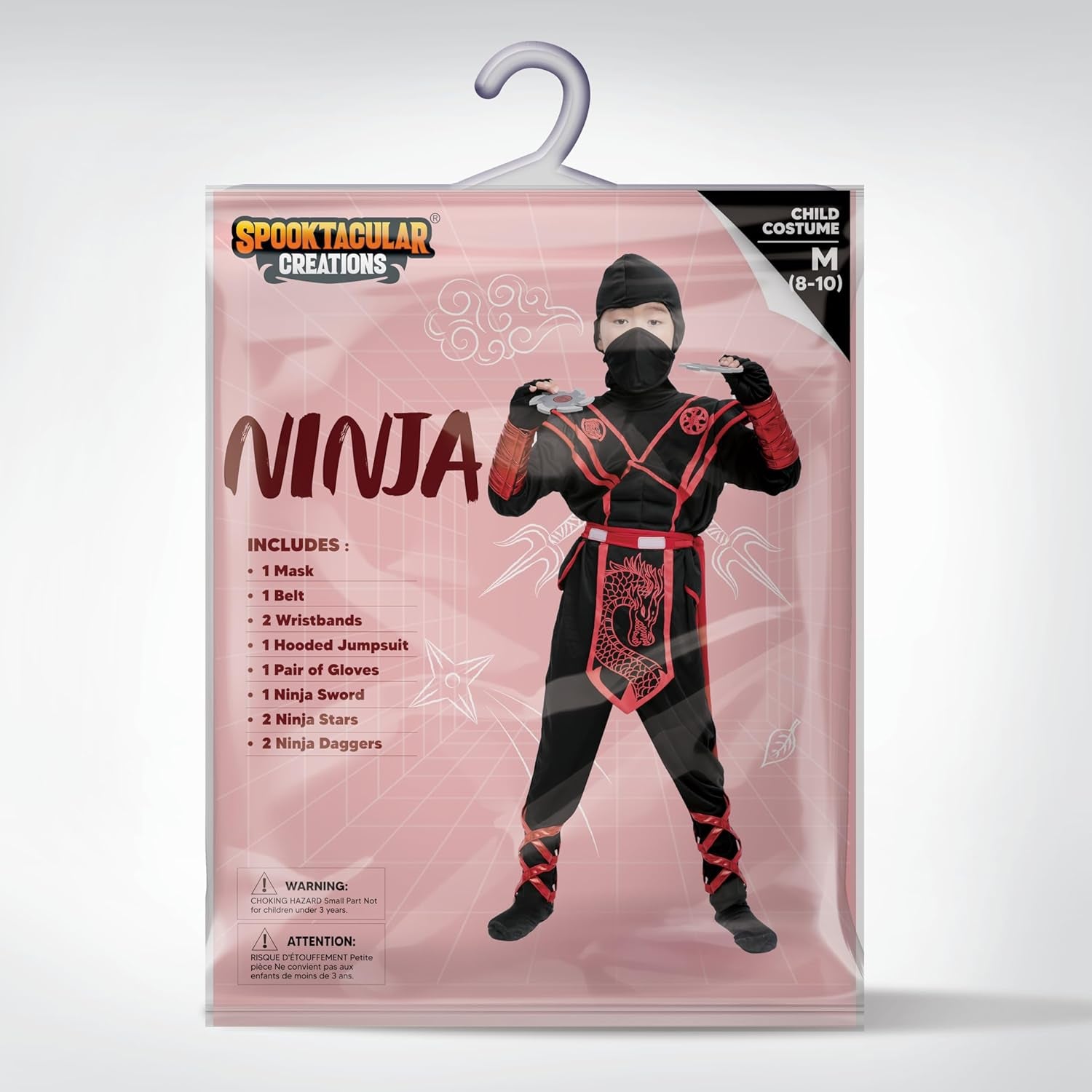 Ninja Dragon Red Costume Outfit Set for Kids Halloween Dress up Party
