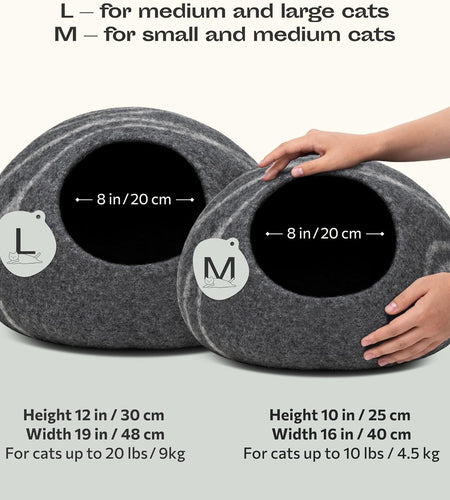 Cat Cave – Premium Felt Cat Bed for Indoor Cats, Handmade Merino Wool (Dark Grey, Medium)