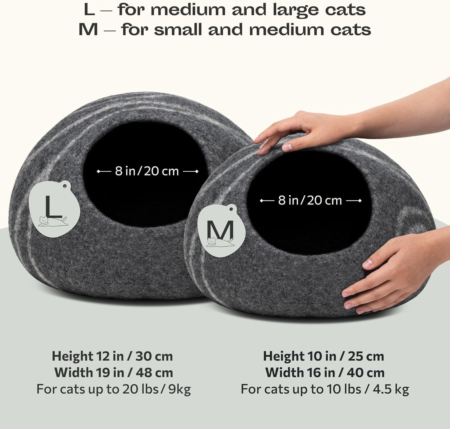 Cat Cave – Premium Felt Cat Bed for Indoor Cats, Handmade Merino Wool (Dark Grey, Medium)