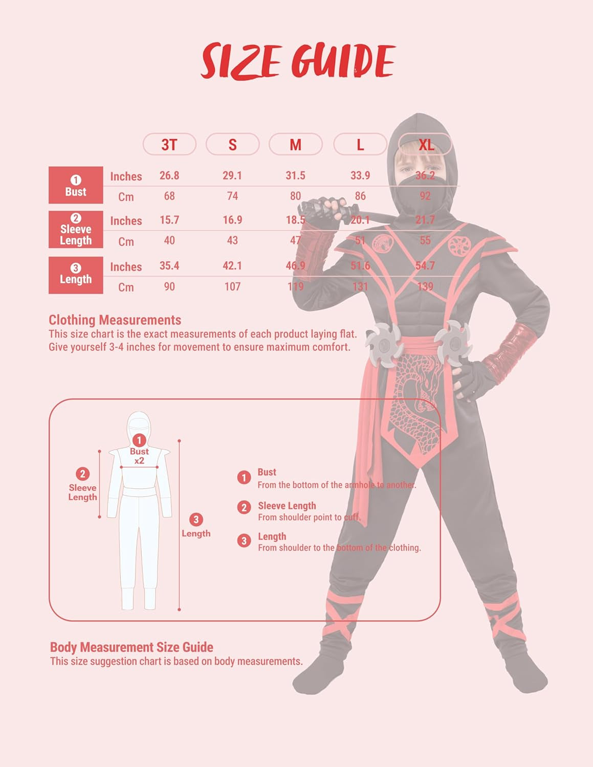 Ninja Dragon Red Costume Outfit Set for Kids Halloween Dress up Party