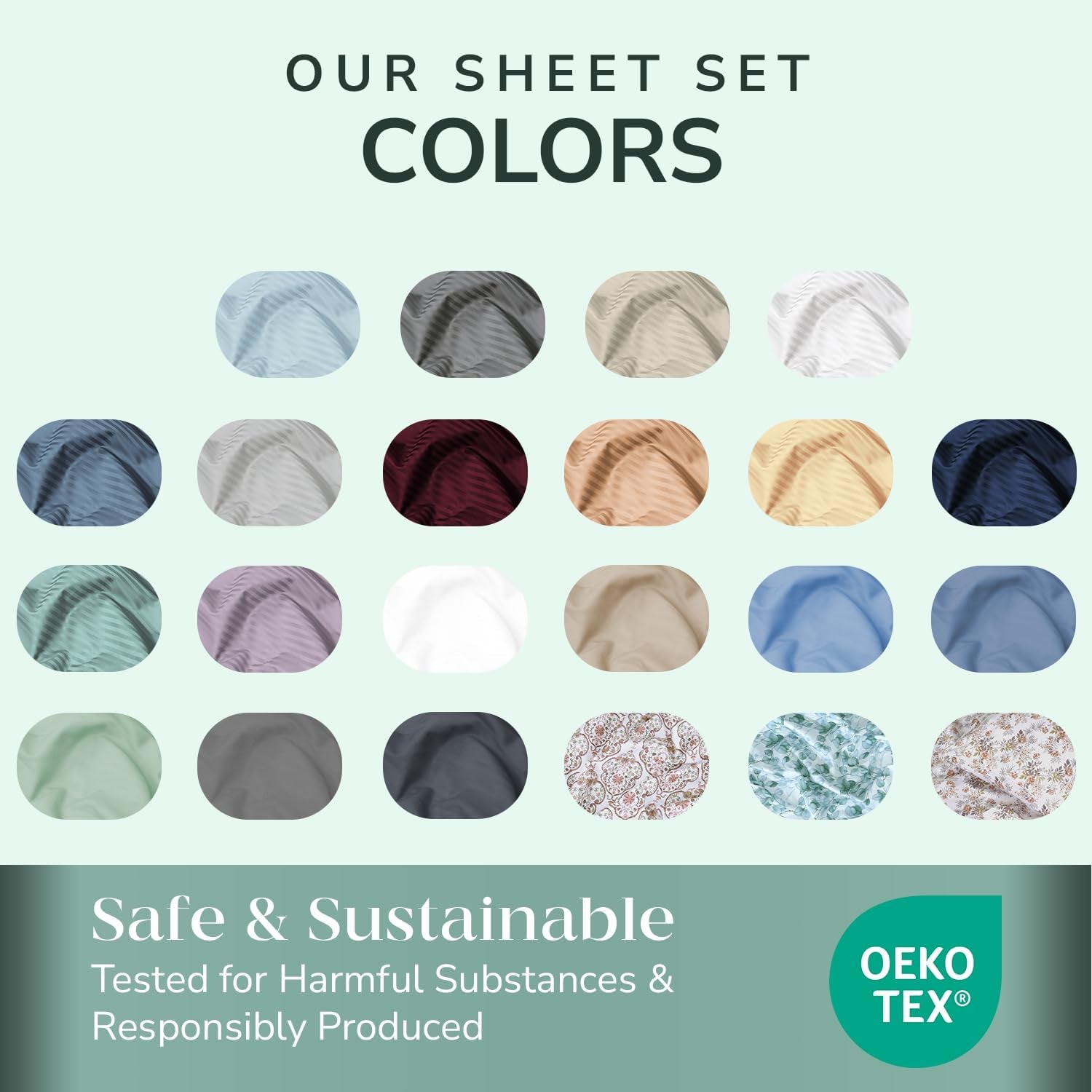 Feather & Stitch 500 Thread Count California King Size Cotton Sheets Dark Blue 4 Piece Damask Stripe Sheet Set 18 Inch Deep Pocket Sateen Weave Striped Sheets with 2 Pillowcases Luxury Bedding