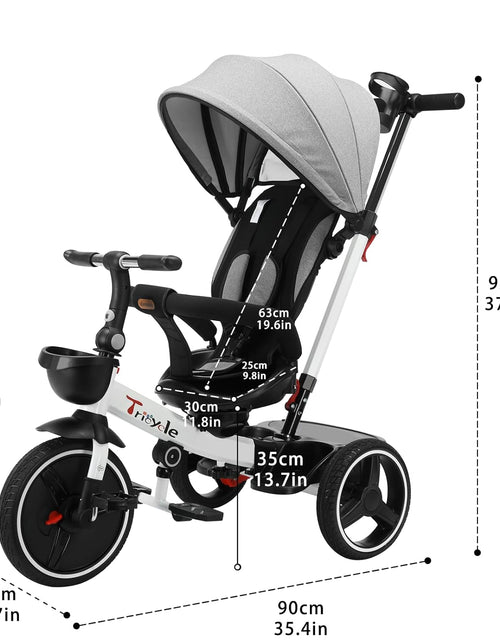 Load image into Gallery viewer, Baby Tricycle,6-In-1 Baby Push Bike Steer Stroller,Learning Toddler Bike/Detachable Guardrail,Adjustable Canopy,Safety Harness,Folding Pedal,Storage Basket,Brake,Shock Absorption
