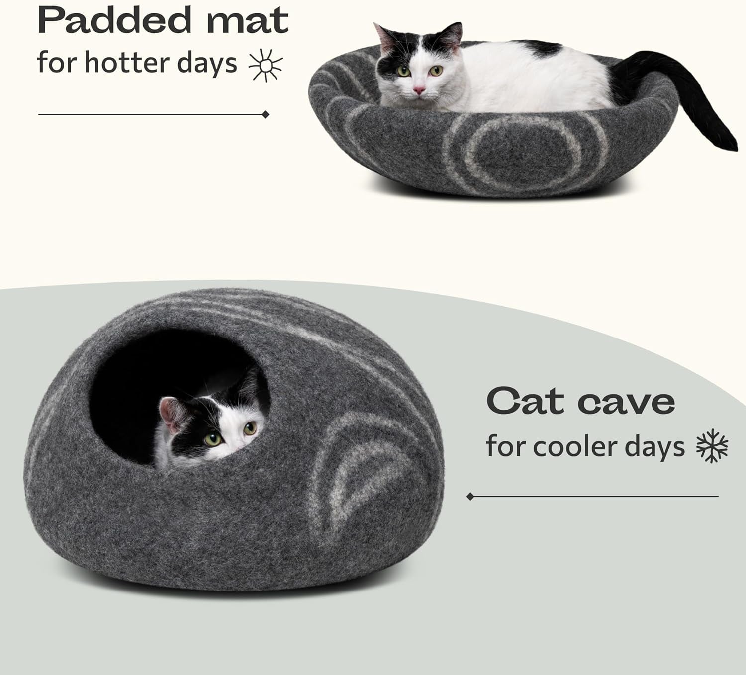 Cat Cave – Premium Felt Cat Bed for Indoor Cats, Handmade Merino Wool (Dark Grey, Medium)