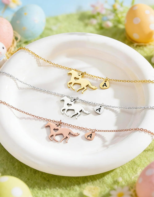 Load image into Gallery viewer, Girls Horse Necklace, Dainty Horse Jewelry for Girls Initial Necklace, Stainless Steel Kids Heart Initial Necklace Horse Girl Horse Pendant Letter Necklace Horse Gifts for Teen Girls Horse Lovers
