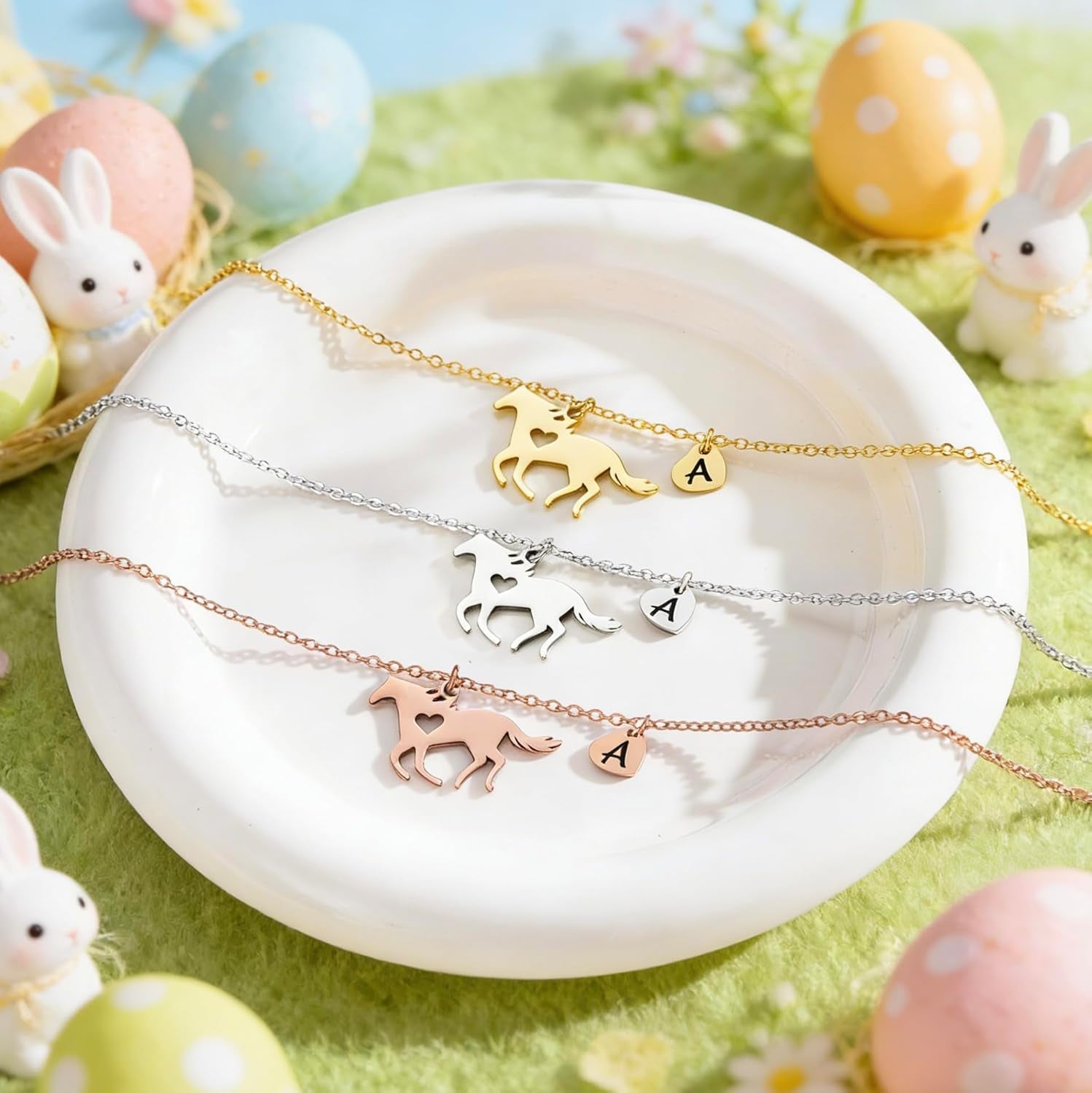 Girls Horse Necklace, Dainty Horse Jewelry for Girls Initial Necklace, Stainless Steel Kids Heart Initial Necklace Horse Girl Horse Pendant Letter Necklace Horse Gifts for Teen Girls Horse Lovers