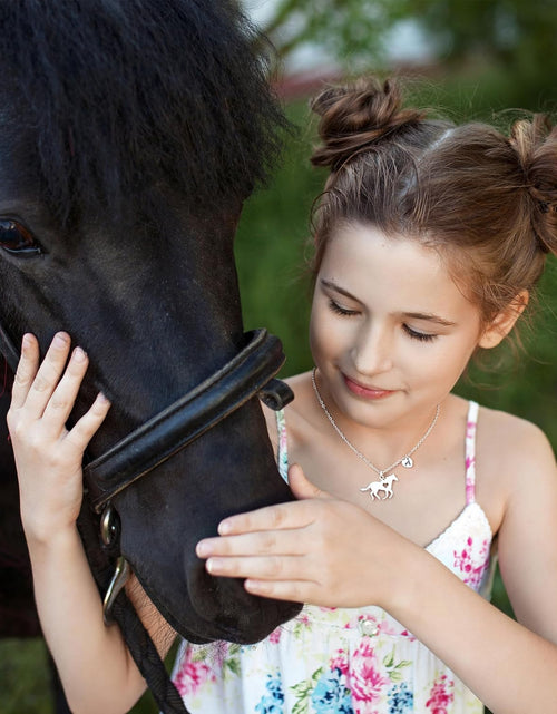 Load image into Gallery viewer, Girls Horse Necklace, Dainty Horse Jewelry for Girls Initial Necklace, Stainless Steel Kids Heart Initial Necklace Horse Girl Horse Pendant Letter Necklace Horse Gifts for Teen Girls Horse Lovers
