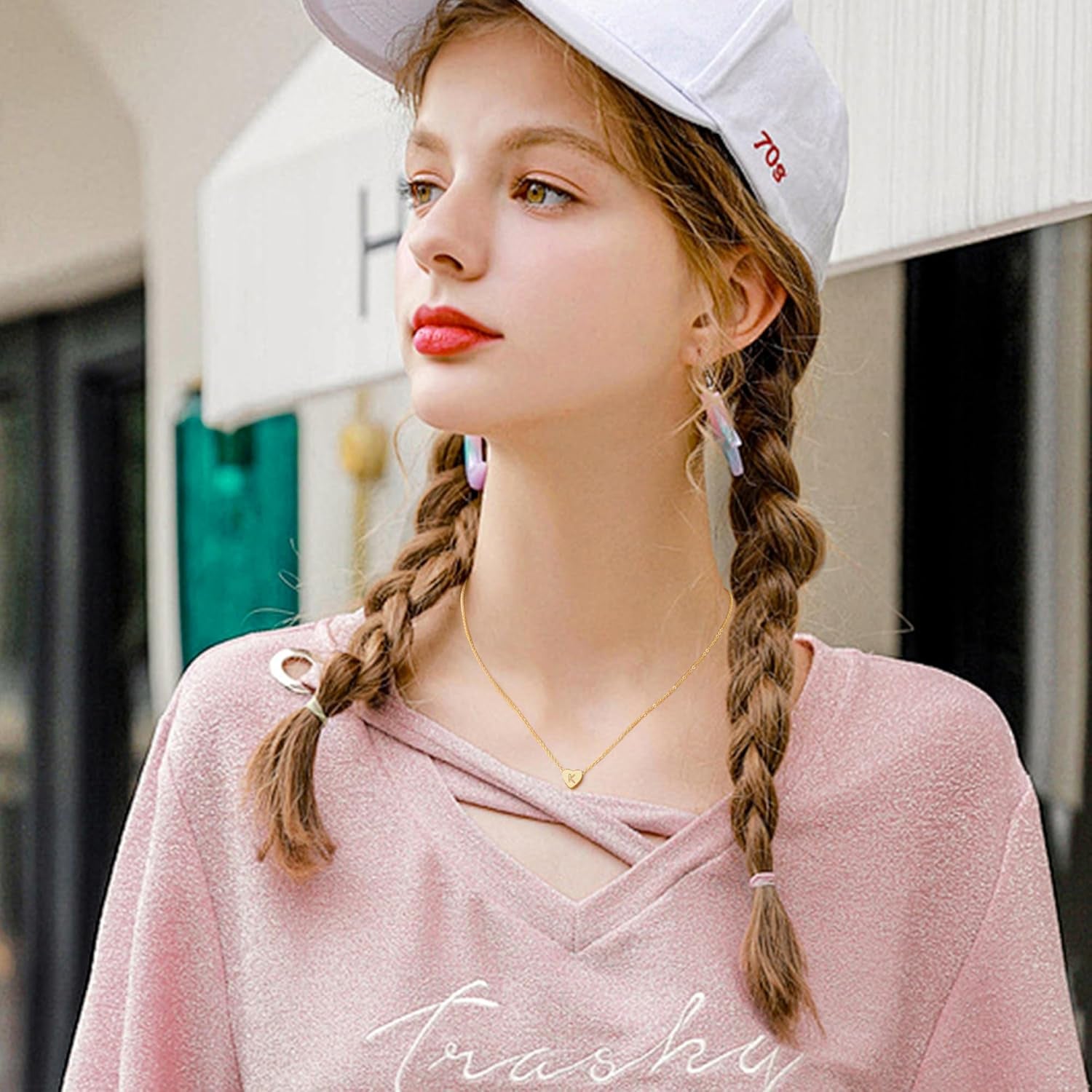 Heart Initial Necklaces for Women Girls - 14K Gold Filled Heart Pendant Letter Alphabet Necklace Tiny Initial Necklaces for Women Kids Child Heart Letter Initial Necklace Birthday Gifts for Girls