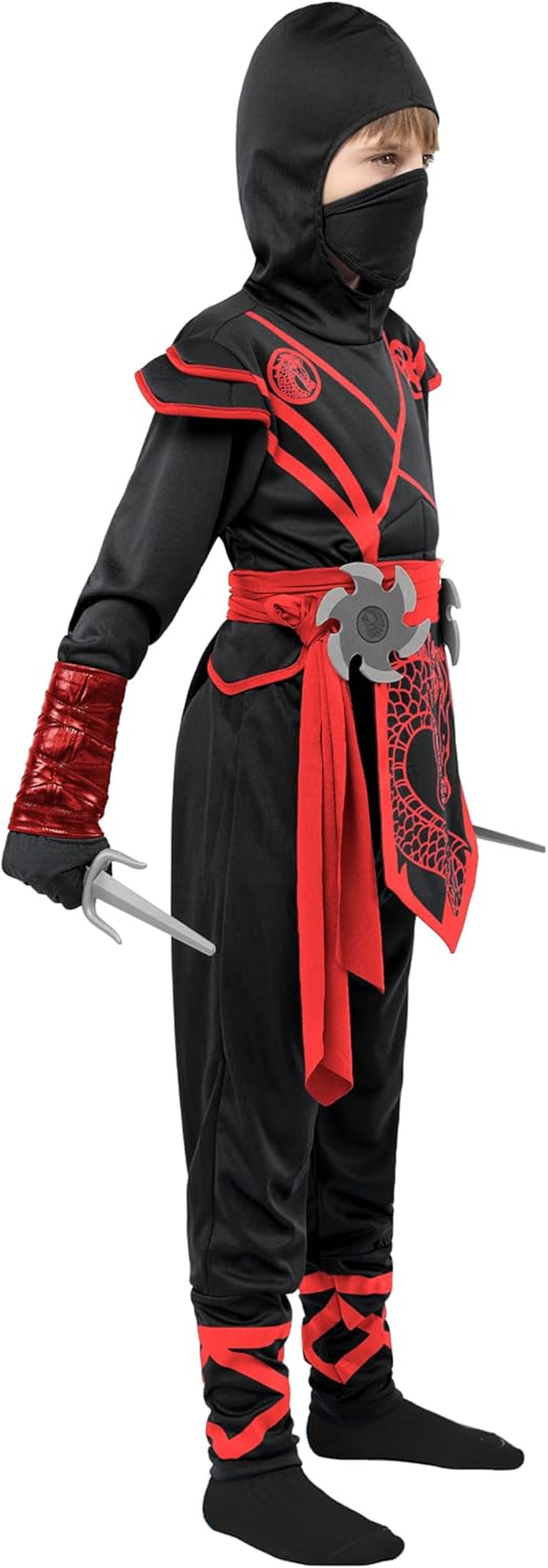 Ninja Dragon Red Costume Outfit Set for Kids Halloween Dress up Party