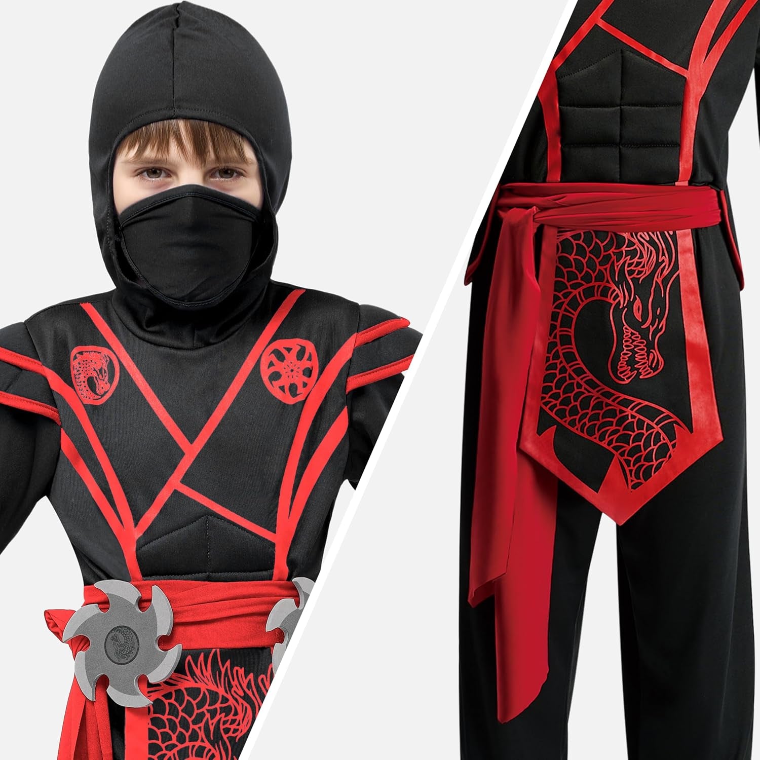 Ninja Dragon Red Costume Outfit Set for Kids Halloween Dress up Party