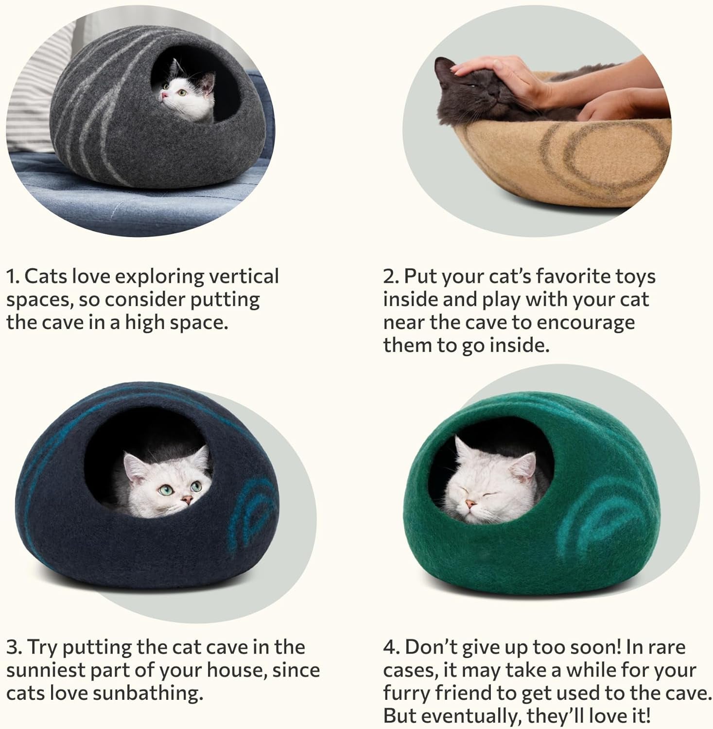 Cat Cave – Premium Felt Cat Bed for Indoor Cats, Handmade Merino Wool (Dark Grey, Medium)